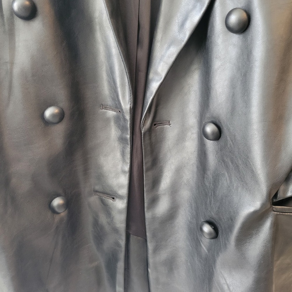 BLANKNYC Black Faux Leather Double Breasted Blazer Jacket Sz L Pockets Business - Picture 6 of 16